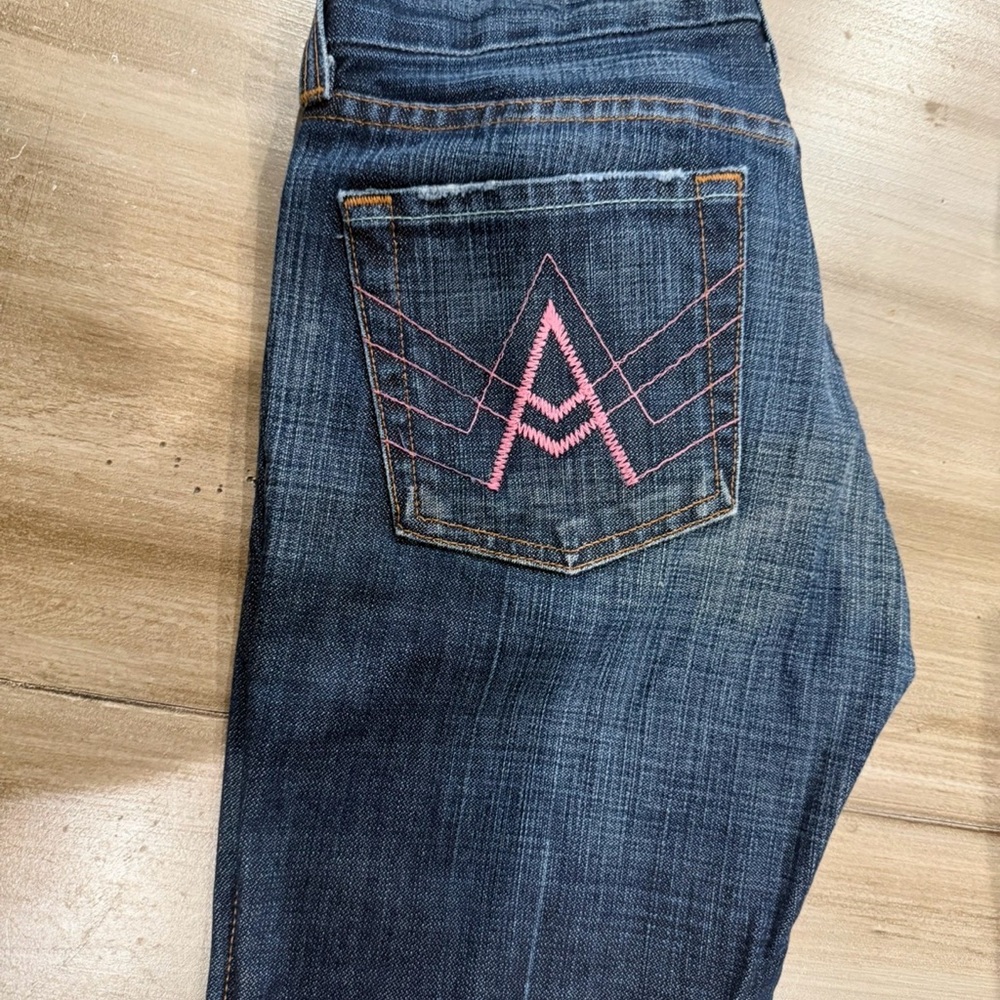 7 For All Mankind Dark Blue Jeans with Tan Accents